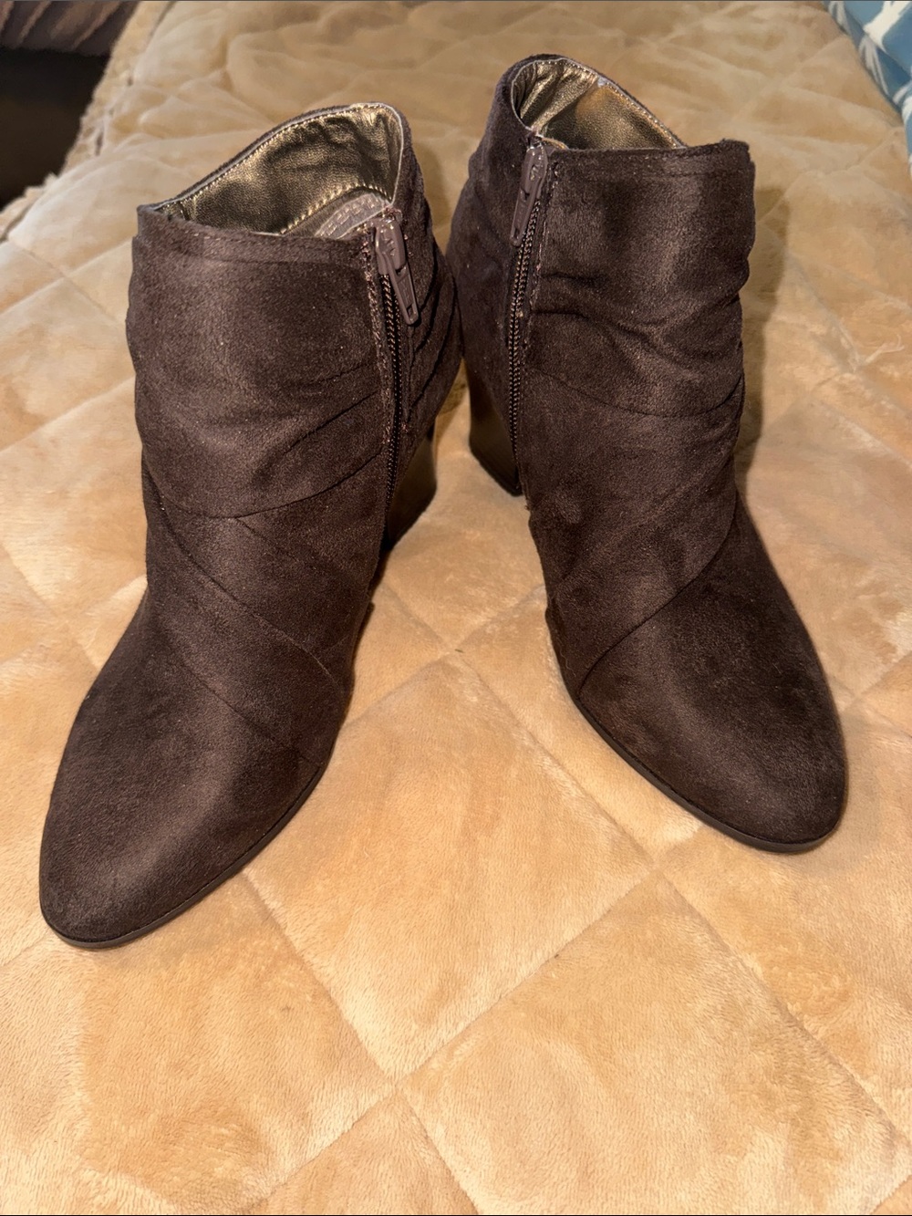 Andrew Geller Chocolate Brown Faux Suede Ankle Booties with Side Zip